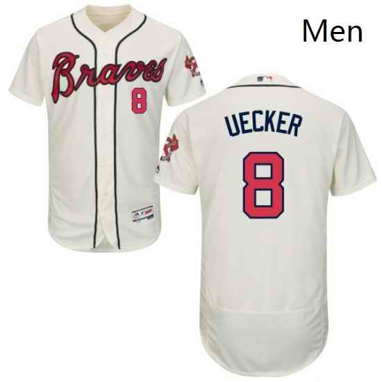Mens Majestic Atlanta Braves 8 Bob Uecker Cream Alternate Flex Base Authentic Collection MLB Jersey